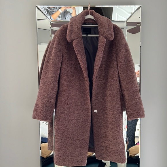 Banana Republic Long Teddy Coat jacket Mauve size Large - Picture 1 of 2